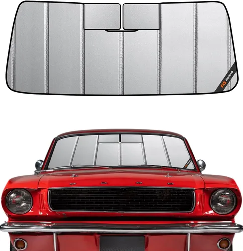Miniatura 25 de Protección solar para parabrisas Pigenius para Ford Mustang 2015-2023 sin cámara montada en el espejo retrovisor - Metálico Plateado metálica