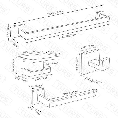Miniatura 7 de TURS Juego de accesorios de baño negro de 4 piezas, incluye toallero de 24 pulgadas, soporte para toallas de mano, gancho para toallas, soporte