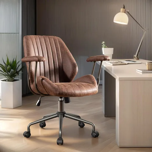 Miniatura 11 de Silla de oficina en casa, silla ergonómica para computadora con soporte lumbar, altura ajustable, silla de oficina moderna de mediados de siglo