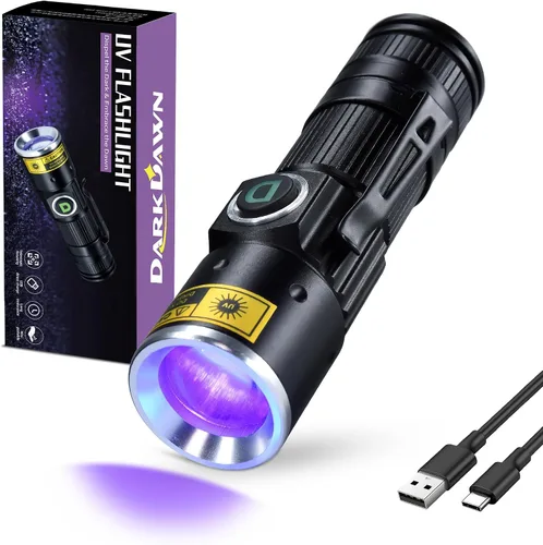 DARKDAWN Linternas de luz UV de 395 nm USB recargable ultravioleta LED luz negra mini lámpara de madera portátil para detección de orina de gatos