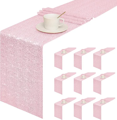 Miniatura 20 de Sugargirl Paquete de 10 caminos de mesa de lentejuelas de 12 x 72 pulgadas, camino de mesa verde manzana con purpurina para suministros de fiesta
