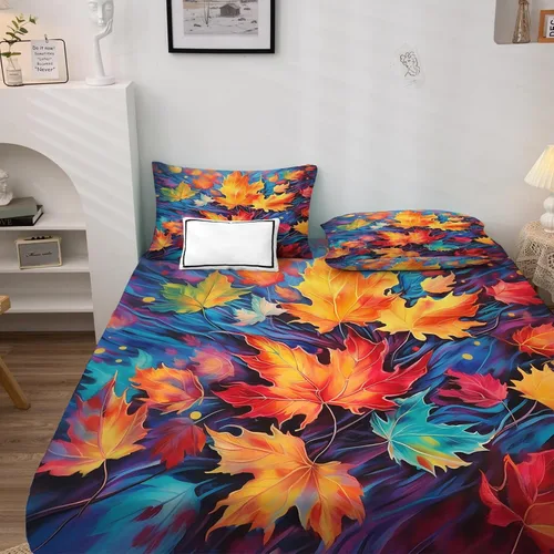 Miniatura 3 de Sábanas de hojas de otoño tamaño individual – Sábanas de cama de hoja de arce de otoño, microfibra suave, bolsillo profundo, sábanas y fundas