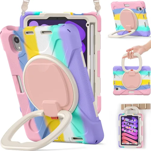 Miniatura 8 de BRAECNstock para Apple iPad mini 5/4 Funda 2019/2015 19,9 cm, Funda Protectora a Prueba de Golpes con Soporte para Lápices, Correa Giratoria
