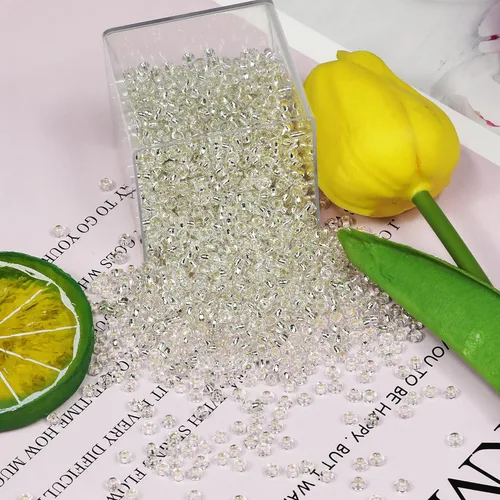 Miniatura 83 de Cuentas de semillas doradas transparentes de 4 mm al por mayor para hacer joyas, 110 gramos, aproximadamente 1600 piezas, cuentas de vidrio 6/0