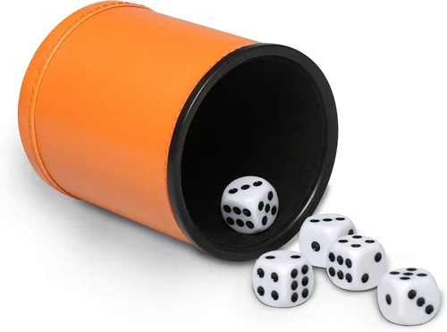 Miniatura 7 de Juego de dados de piel sintética con forro de fieltro con 6 dados de puntos (negro, paquete de 1)