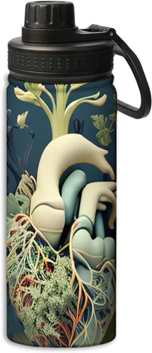 Miniatura 22 de OOZ Calavera y flores patrón 18 oz deportes aislados botellas de agua de acero inoxidable para correr, senderismo, ciclismo, escalada, negro Negro 8