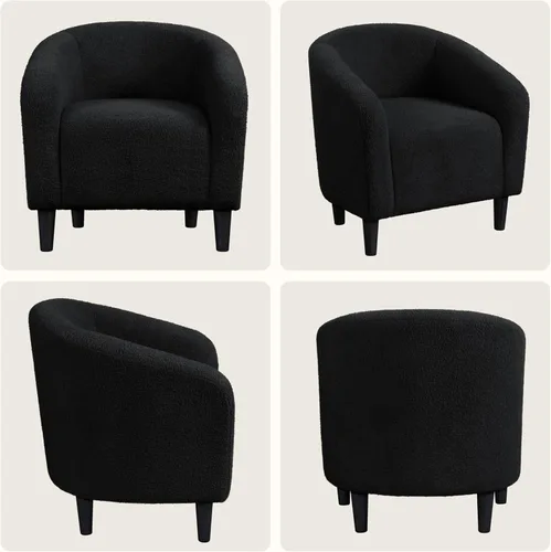 Miniatura 8 de Yaheetech Juego de 2 sillones, silla de club de tela de bouclé, silla elegante de sherpa con asiento suave y acolchado para sala de estar, Negro