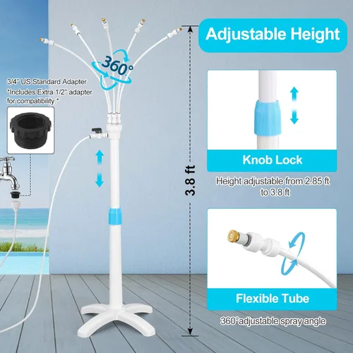 Miniatura 2 de Misters para patio exterior, tubo elevador ajustable (hasta 46 pulgadas) con línea de suministro de agua de 26.2 pies, soporte flexible para patio