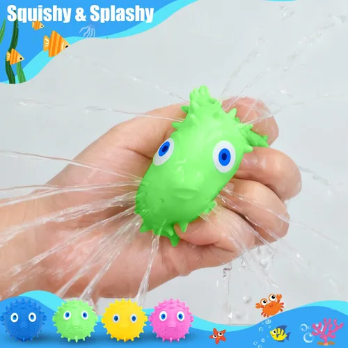 Miniatura 4 de uvitaya - 4 bolas de agua de pez globo, juguetes sensoriales para aliviar el estrés flotantes, juguetes de piscina para niños, bolas de agua