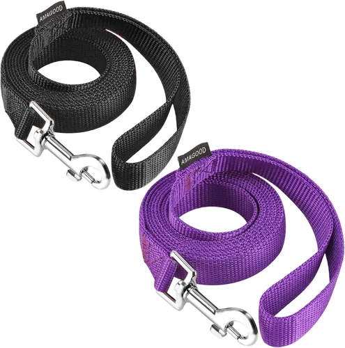 Miniatura 74 de AMAGOOD 6 pies de correas para cachorros/perros, correa de estilo tradicional resistente con gancho de cuello fácil de usar, correa para perros Negro