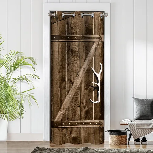 Cortinas de puerta de madera de granero para puertas, arte rústico de pueblo antiguo, cortina opaca para armario de dormitorio de niños, aislamiento