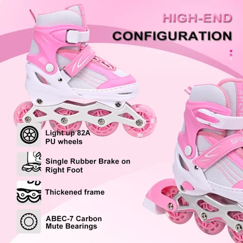 Miniatura 3 de Pink Kids Inline Skates for Girls with Full Wheels Illuminating, Adjuatable Mens and Womens Roller Skates Blades for Beginner in Outdoor and Indoor