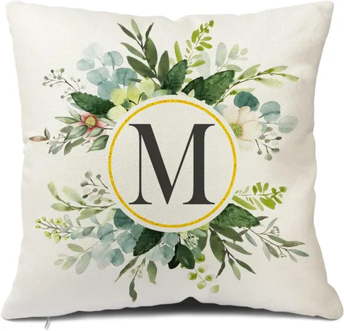 Miniatura 48 de Snycler Fundas de almohada con monograma de letra L, floral, 18 x 18 pulgadas, almohadas de primavera verdes, fundas decorativas de verano, Estilo L