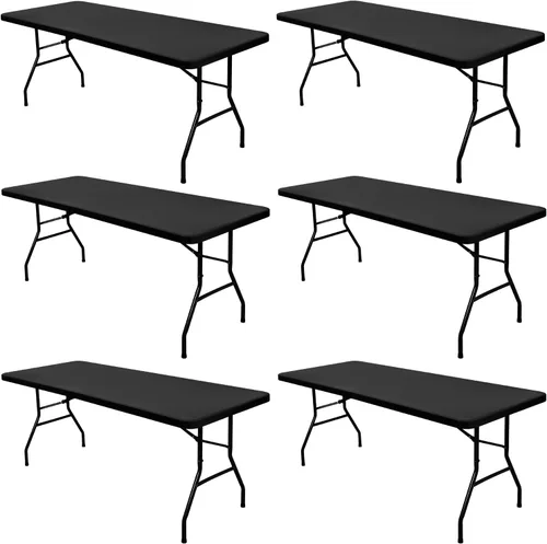 Miniatura 33 de Pack de 6 manteles de picnic elásticos ajustados para mesas rectangulares de 6 pies, impermeables, lavables, de spandex para patio, plegables