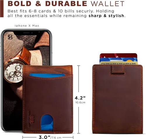 Miniatura 29 de SERMAN BRANDS RFID Blocking Slim Bifold Genuine Leather Thin Minimalist Front Pocket Wallets for Men Billfold Wallet Men Gift