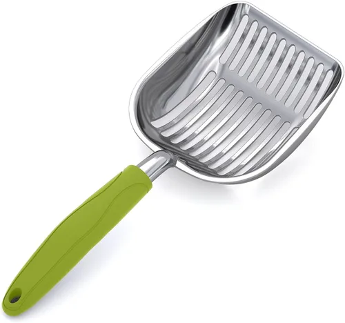 Miniatura 34 de WePet Cuchara de arena para gatos, tamiz de aleación de aluminio, pala de metal profunda, mango largo, tamizado de excrementos, levantador de heces