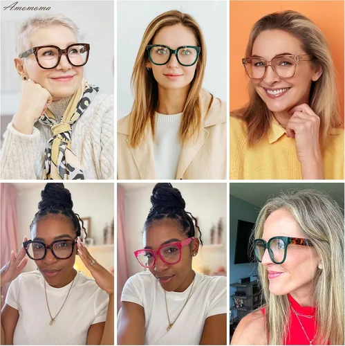 Miniatura 2 de AMOMOMA Paquete de 3 lentes de lectura cuadrados de gran tamaño para mujer, elegante, retro, bonita, para computadora con luz azul, para mujeres