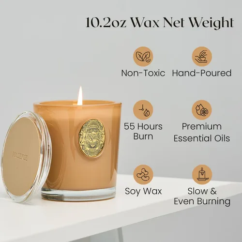 Miniatura 2 de M&SENSE Vela de soja natural, marrón Santal, 10.2 onzas, quema 55H, vela perfumada de lujo para relajación, regalo, decoración del hogar, para Lichi