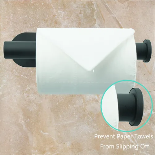 Miniatura 5 de Soporte de papel higiénico autoadhesivo de acero inoxidable para montar en la pared, sin taladrar, adecuado para baño, cocina, RV (negro mate)