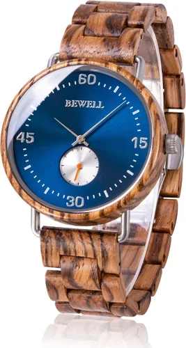 BEWELL Wood Watches for Men Minimalist Style Quartz Stainless Steel Combined Wooden Watches Mens