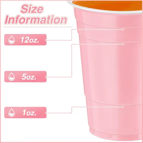 Miniatura 2 de Lounsweer 100 vasos desechables de graduación de 16 onzas para fiesta, vasos de plástico resistentes para agua potable, para cumpleaños, baby Rosa
