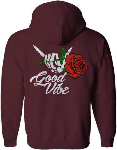 Miniatura 3 de Good Vibe Red Rose Flowers Bones Hand Shaka Cool Vintage Hipster Sudadera Con Capucha