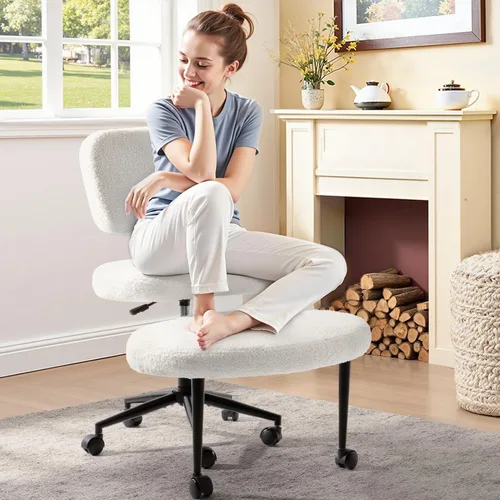 Waleaf Silla ergonómica de oficina con patas cruzadas, silla de TDAH para adultos, silla de meditación ajustable en altura con ruedas, sillas de