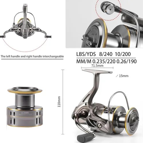 Miniatura 3 de Paquete de 2 cañas de pescar combinadas, carretes giratorios de fibra de carbono, bolsa transportadora de pesca para viajes, agua salada y agua dulce