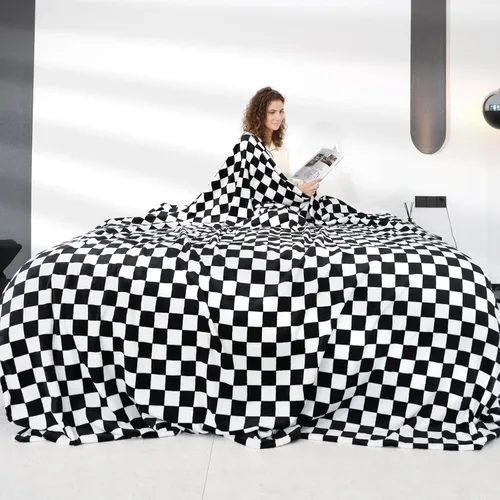 Miniatura 7 de Manta Negra a Cuadros Suave y Mullida Manta de Forro Polar Negra Mantas a Cuadros Regalos Decoración para Niñas y Mujeres