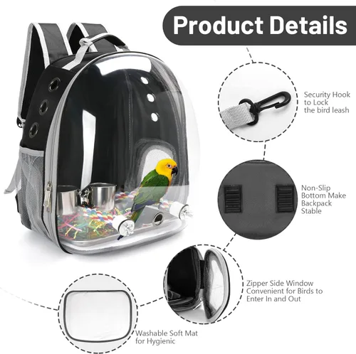 Miniatura 3 de Mochila para pájaros, jaula de viaje para pájaros para loros pequeños y medianos, periquitos, cacatúas, bolsa portátil de ventana de burbujas