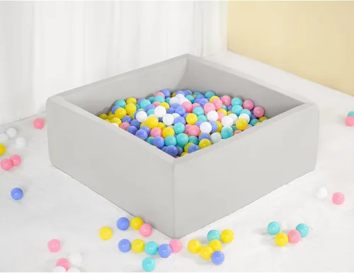 Miniatura 9 de Piscina cuadrada de espuma para niños pequeños, 35 x 35 x 12 pulgadas, piscina suave con funda extraíble, corralito de bolas de esponja Blanco