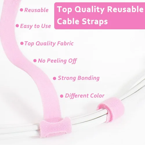 Miniatura 5 de 70 bridas de cables reutilizables color rosa, para organizar cables, reutilizables, para electrónica, de gancho y bucle para computadora, de 4, 6, 8