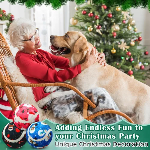 Miniatura 5 de Seenelling 6 pelotas de tenis chirriantes de Navidad para perros y mascotas, pelotas interactivas para perros pequeños, medianos y grandes