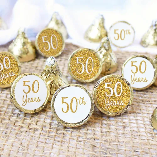 Miniatura 8 de DISTINCTIVS Calcomanías doradas de beso del 50 aniversario – 180 unidades – 4 diseños únicos – recuerdos de fiesta de boda y aniversario de negocios