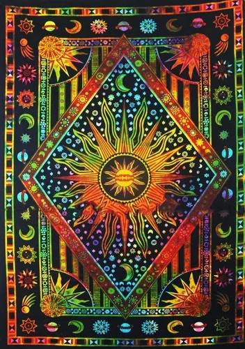 Miniatura 8 de ANJANIYA - Tapiz teñido con amarres, diseño celestial de sol, luna, planeta, bohemio, para colgar en la pared, tapiz bohemio, hippie, playa; colcha