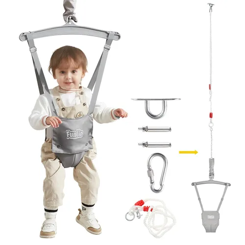 Miniatura 8 de FUNLIO Jersey de bebé con gancho de techo para 6 a 24 meses, puente de puerta de bebé para jugar en interiores y exteriores, puerta de puente azul
