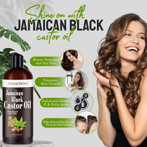 Miniatura 4 de Natural Riches Aceite de ricino negro jamaicano puro orgánico prensado en frío para el crecimiento del cabello, cuidado de la piel para piel seca