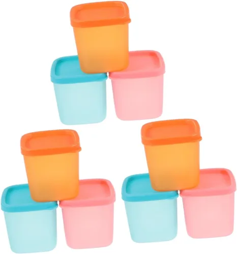 BESTonZON Tarro casero redondo apilable, 9 unidades, para almacenamiento de sorbetes de terrario, postre de alimentos, yogur, congelador, portátil,