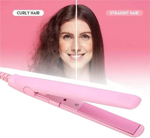 Miniatura 2 de Mini rizador y rizador de pelo 2 en 1, alisador de pelo portátil de viaje para cabello corto, herramientas de peinado (rosa)