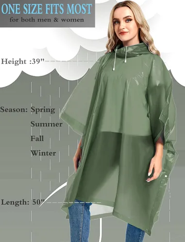 Miniatura 45 de Paquete de 2 ponchos de lluvia para adultos, reutilizables, impermeables, de supervivencia, emergencia, resistente, con capucha con cordón