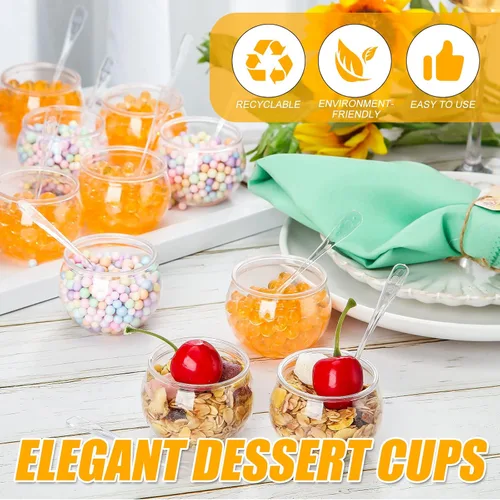 Miniatura 7 de EBOOT 100 mini tazas de postre de 2 onzas con cucharas, taza de plástico desechable redonda de plástico para parfait pequeño para boda, evento