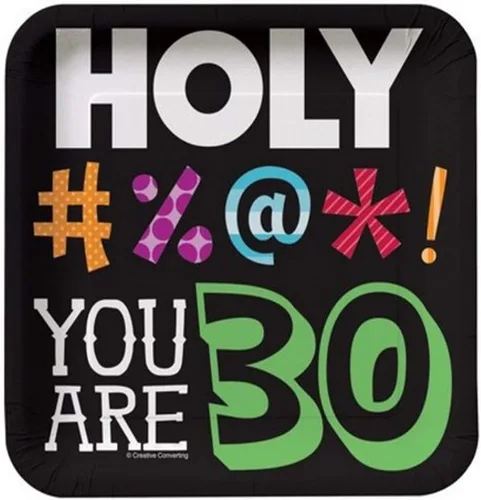 Creative Converting 8 platos cuadrados de postre de Holy Bleep para cumpleaños de 30 años