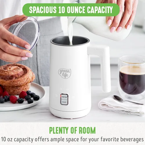 Miniatura 5 de GreenLife Espumador de leche eléctrico de cerámica, 10 onzas, 4 en 1, espuma fría y caliente automática, espuma densa y ligera, sin PFAS, calentador