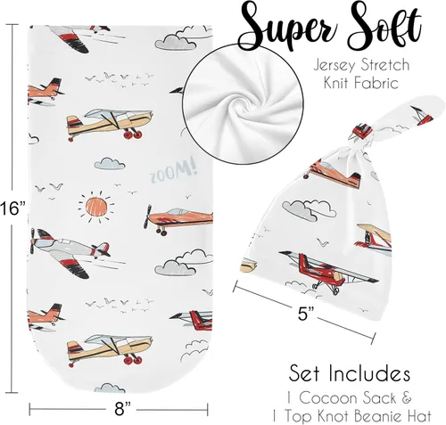 Miniatura 5 de Sweet Jojo Designs Conjunto de manta para bebé con diseño de avión, diseño de capullo y gorro para recién nacido, manta para ir a casa, conjunto