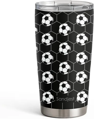 Miniatura 39 de SANDJEST Vaso de baloncesto con aislamiento de acero inoxidable de 20 onzas, taza de café de viaje, vasos deportivos, regalos para amantes