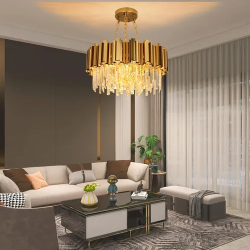 Miniatura 7 de Lámpara de araña moderna de cristal, 9 luces, lámpara de araña dorada, lámpara de comedor, sala de estar, dormitorio, vestíbulo, pasillo, candelabro