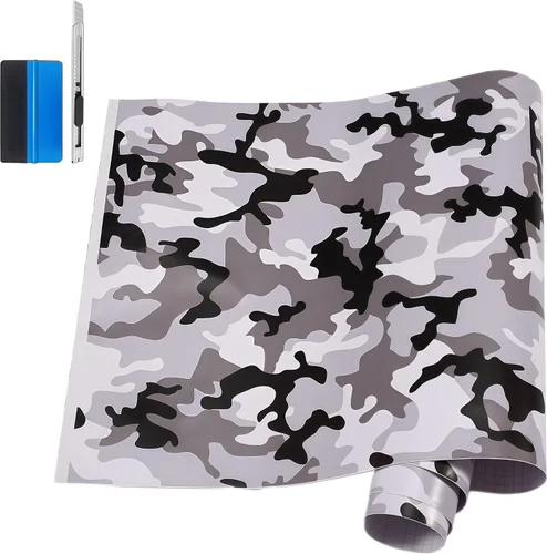 Miniatura 10 de LZLRUN Rollo de Película de Vinilo Adhesivo de Camuflaje para Automóvil Camuflaje Nieve Ártica Calcomanía Adhesiva para Consola de Automóvil