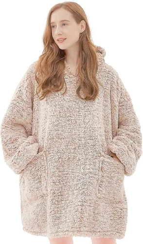 Miniatura 32 de yescool - Cobija con capucha, sudadera de franela de forro polar sherpa para adultos, mujeres y hombres, talla única
