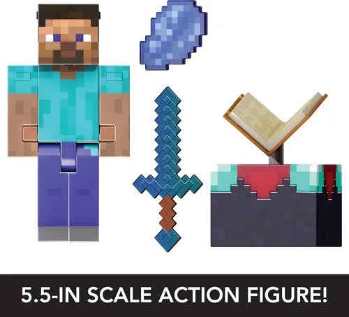 Miniatura 3 de Mattel Minecraft Diamond Level Steve Figura de acción con 3 accesorios, escala de coleccionista de 5.5 pulgadas y diseño pixelado