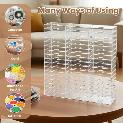 Miniatura 5 de DoubleFill 51 ranuras de acrílico transparente para almacenamiento de cinta de casete fácil clasificación y organización de cintas de casete